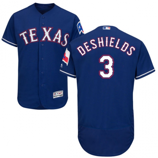Men's Majestic Texas Rangers 3 Delino DeShields Royal Blue Alternate Flex Base Authentic Collection MLB Jersey