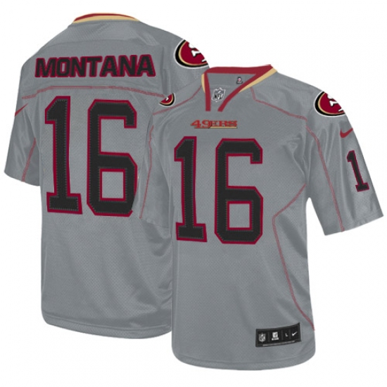Youth Nike San Francisco 49ers 16 Joe Montana Elite Lights Out Grey NFL Jersey