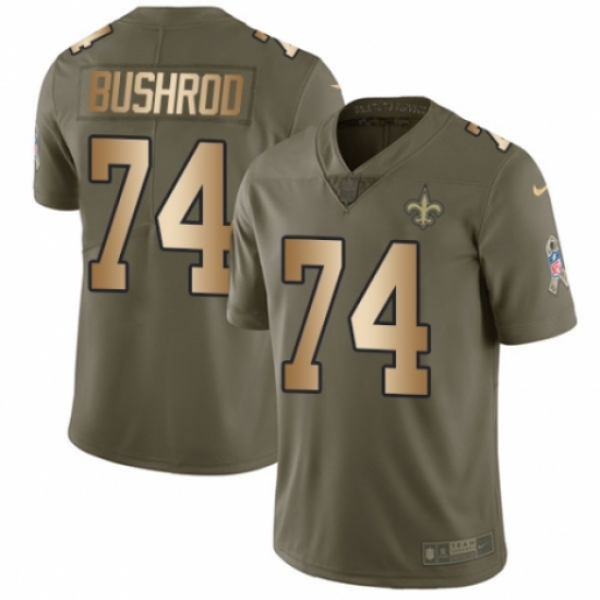 Youth Nike New Orleans Saints 74 Jermon Bushrod Limited Olive/Gold 2017 Salute to Service NFL Jersey