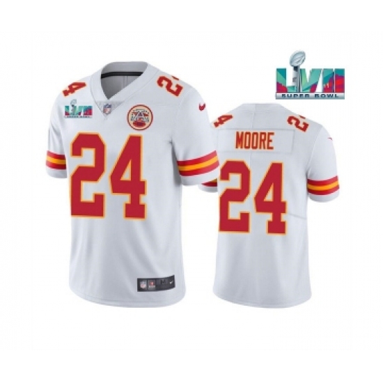 Men's Kansas City Chiefs 24 Skyy Moore White Super Bowl LVII Patch Vapor Untouchable Limited Stitched Jersey
