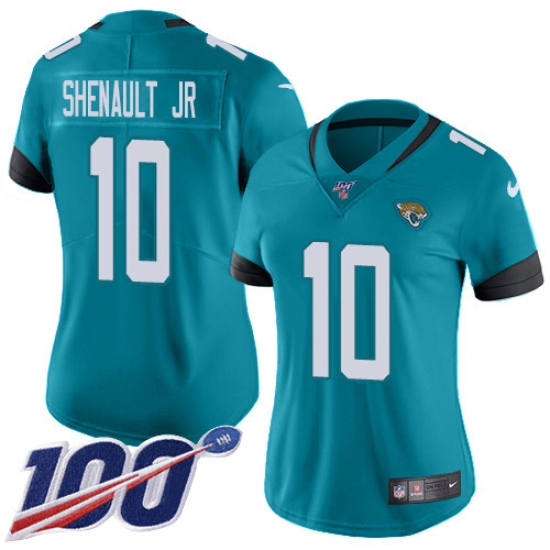 Women's Jacksonville Jaguars 10 Laviska Shenault Jr. Teal Green Alternate Stitched 100th Season Vapor Untouchable Limited Jersey