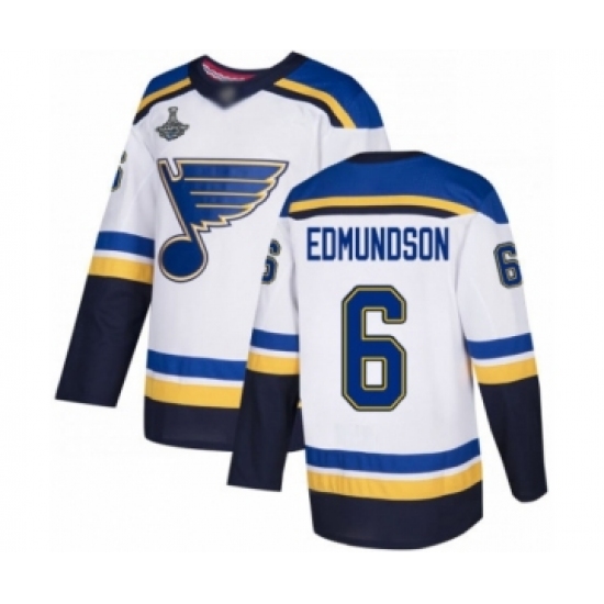 Youth St. Louis Blues 6 Joel Edmundson Authentic White Away 2019 Stanley Cup Champions Hockey Jersey