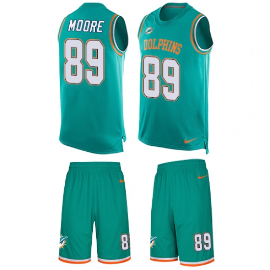 Men's Nike Miami Dolphins 89 Nat Moore Limited Aqua Green Tank Top Suit NFL Jersey