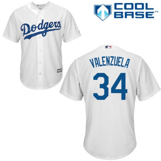 Men's Majestic Los Angeles Dodgers 34 Fernando Valenzuela Replica White Home Cool Base MLB Jersey