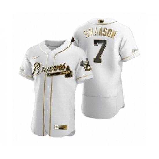 Men's Atlanta Braves 7 Dansby Swanson Nike White Authentic Golden Edition Jersey