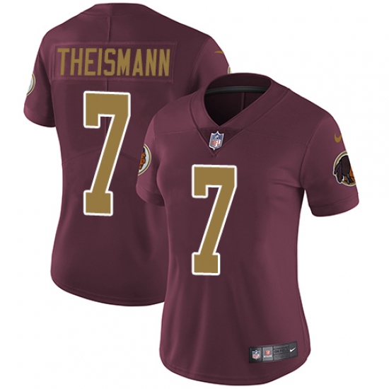 Women's Nike Washington Redskins 7 Joe Theismann Burgundy Red/Gold Number Alternate 80TH Anniversary Vapor Untouchable Limited Player NFL Jersey