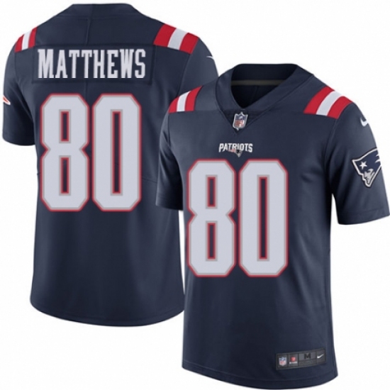 Youth Nike New England Patriots 80 Jordan Matthews Limited Navy Blue Rush Vapor Untouchable NFL Jersey