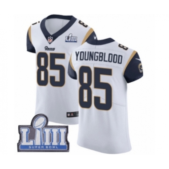 Men's Nike Los Angeles Rams 85 Jack Youngblood White Vapor Untouchable Elite Player Super Bowl LIII Bound NFL Jersey