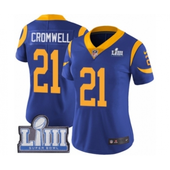 Women's Nike Los Angeles Rams 21 Nolan Cromwell Royal Blue Alternate Vapor Untouchable Limited Player Super Bowl LIII Bound NFL Jersey