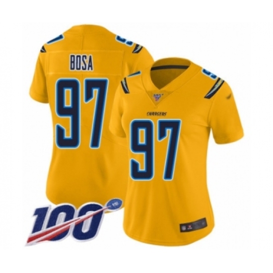 Women's Nike Los Angeles Chargers 97 Joey Bosa Limited Gold Inverted Legend 100th Season NFL Jersey