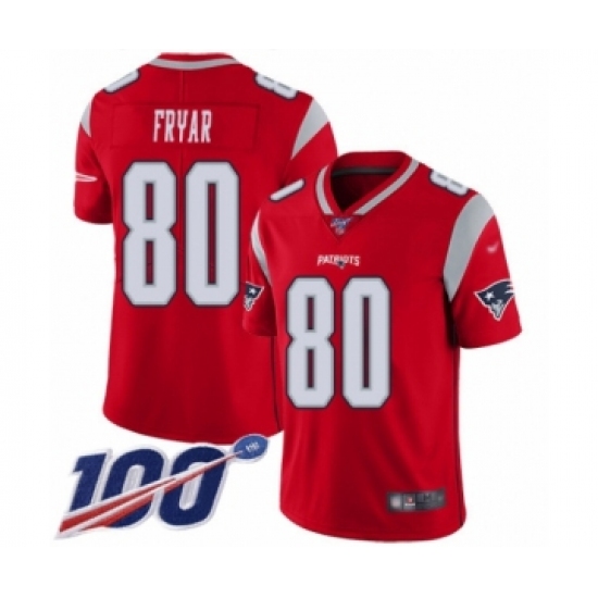Men's New England Patriots 80 Irving Fryar Limited Red Inverted Legend 100th Season Football Jersey
