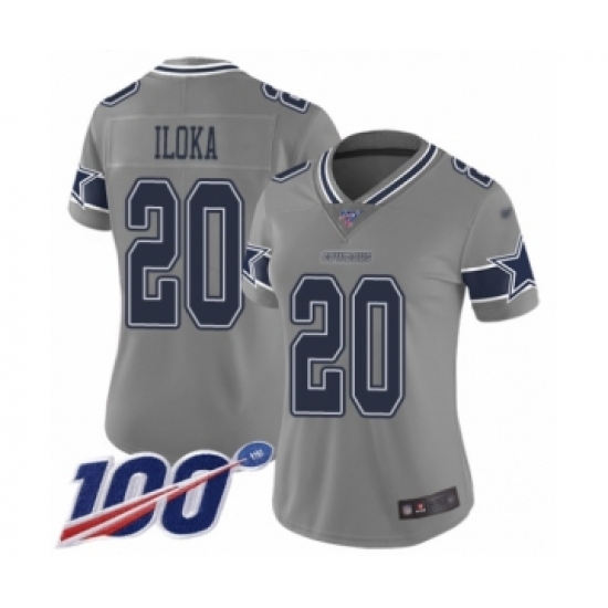 Women's Dallas Cowboys 20 George Iloka Limited Gray Inverted Legend 100th Season Football Jersey