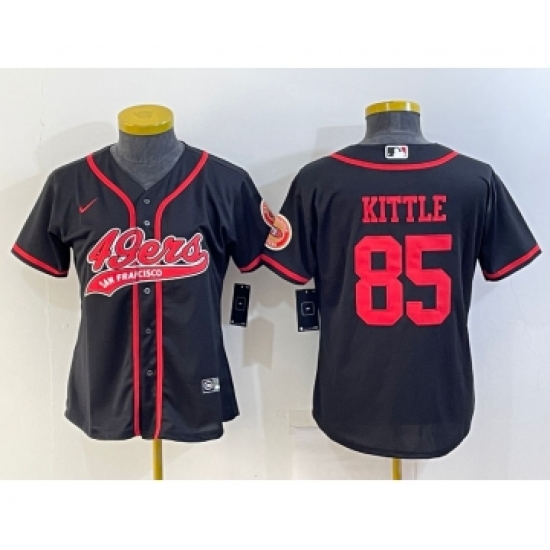 Women's San Francisco 49ers 85 George Kittle Black With Patch Cool Base Stitched Baseball Jersey