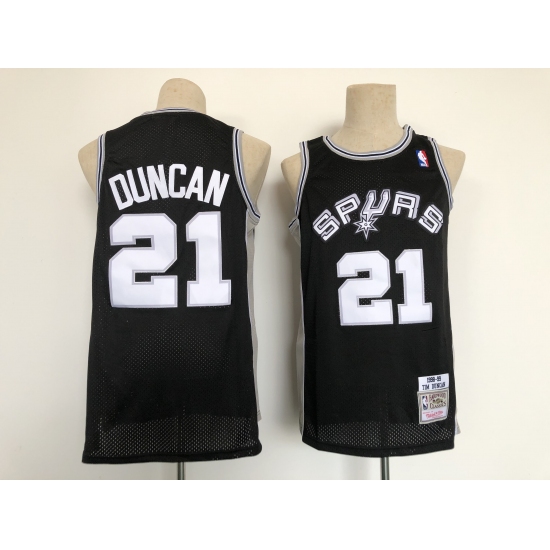Men's San Antonio Spurs 21 Tim Duncan Black Throwback Swingman Jersey