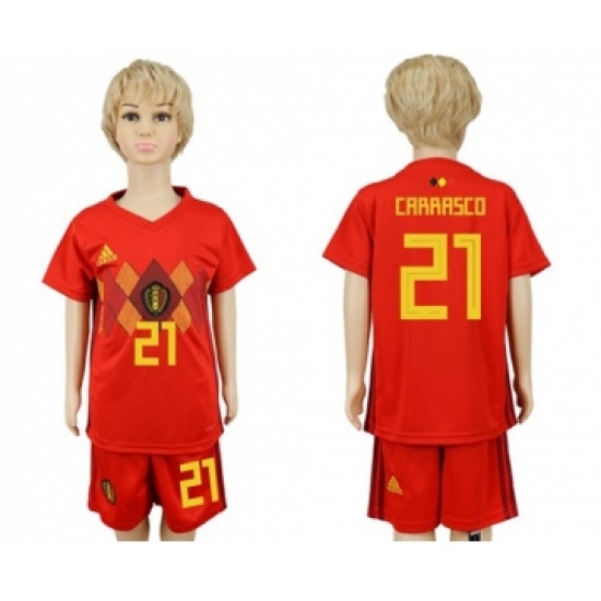 Belgium 21 Carrasco Red Home Kid Soccer Country Jersey