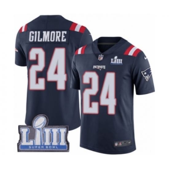 Men's Nike New England Patriots 24 Stephon Gilmore Limited Navy Blue Rush Vapor Untouchable Super Bowl LIII Bound NFL Jersey