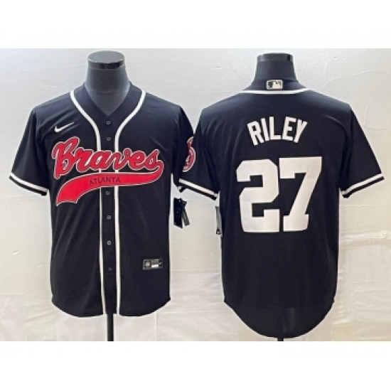 Men's Atlanta Braves 27 Austin Riley Black Cool Base Stitched Baseball Jersey1