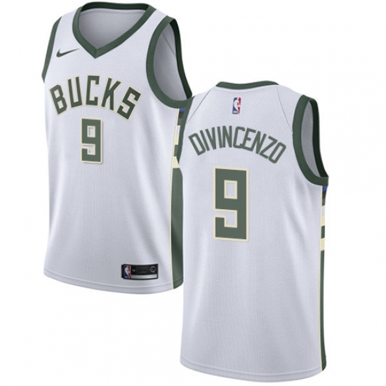 Men's Nike Milwaukee Bucks 9 Donte DiVincenzo Swingman White NBA Jersey - Association Edition