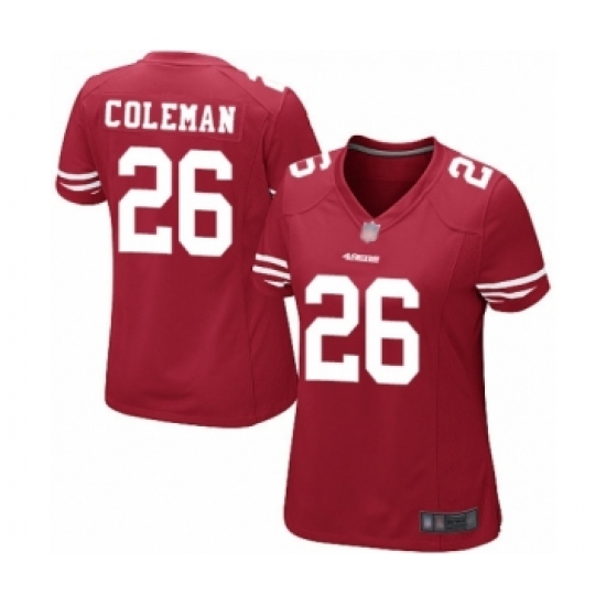 Women's San Francisco 49ers 26 Tevin Coleman Game Red Team Color Football Jersey