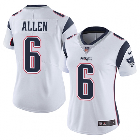 Women's Nike New England Patriots 6 Ryan Allen White Vapor Untouchable Limited Player NFL Jersey