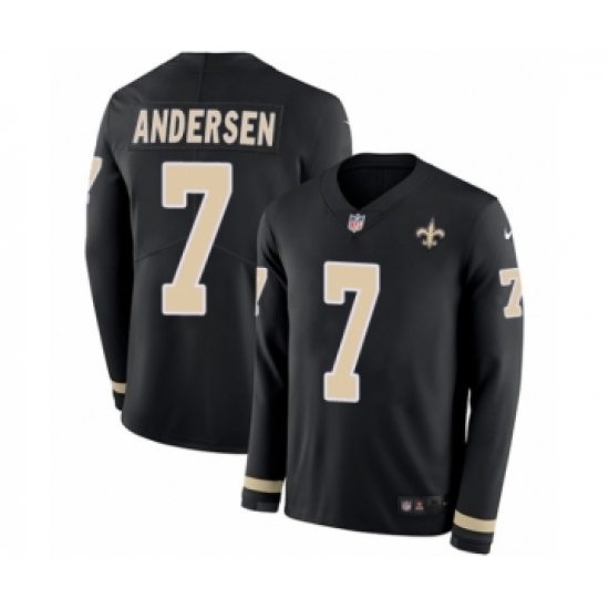 Youth Nike New Orleans Saints 7 Morten Andersen Limited Black Therma Long Sleeve NFL Jersey