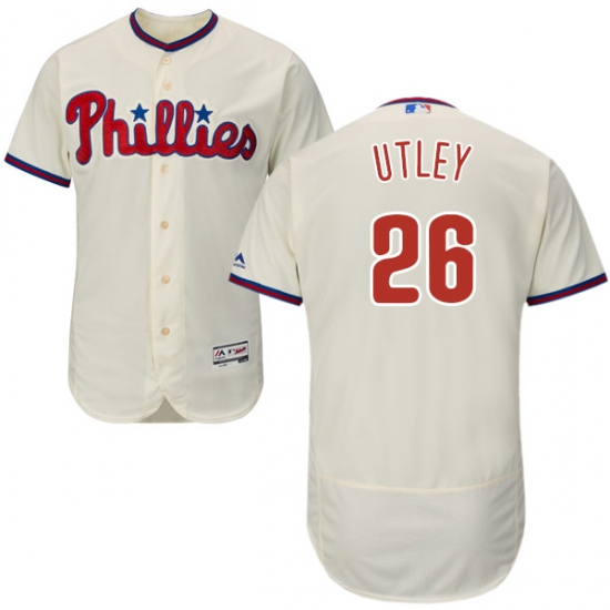 Men's Majestic Philadelphia Phillies 26 Chase Utley Cream Alternate Flex Base Authentic Collection MLB Jersey