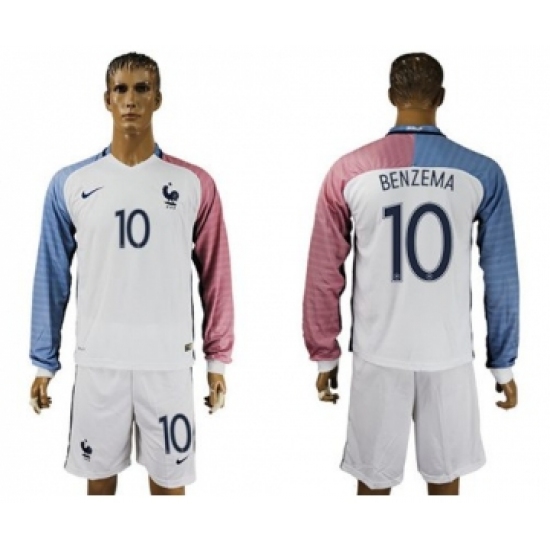 France 10 Benzema Away Long Sleeves Soccer Country Jersey