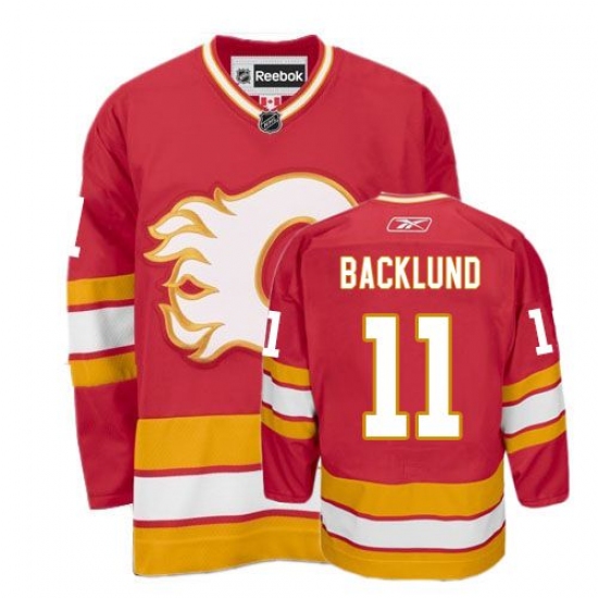 Men's Reebok Calgary Flames 11 Mikael Backlund Premier Red Third NHL Jersey