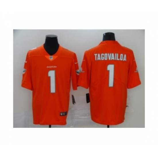 Men's Miami Dolphins 1 Tua Tagovailoa 2020 Limited Orange Rush Vapor Untouchable Football Jersey