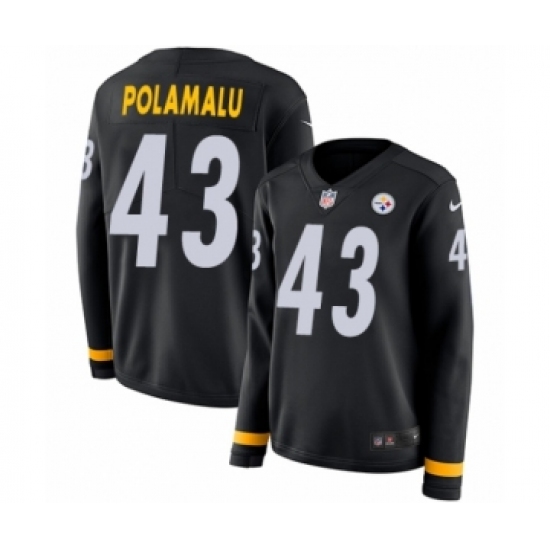 Women's Nike Pittsburgh Steelers 43 Troy Polamalu Limited Black Therma Long Sleeve NFL Jersey