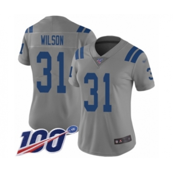Women's Indianapolis Colts 31 Quincy Wilson Limited Gray Inverted Legend 100th Season Football Jersey