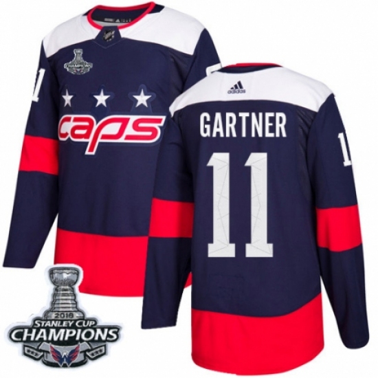 Men's Adidas Washington Capitals 11 Mike Gartner Authentic Navy Blue 2018 Stadium Series 2018 Stanley Cup Final Champions NHL Jersey