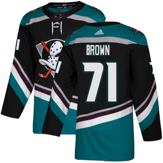Men's Adidas Anaheim Ducks 71 J.T. Brown Authentic Black Teal Third NHL Jersey