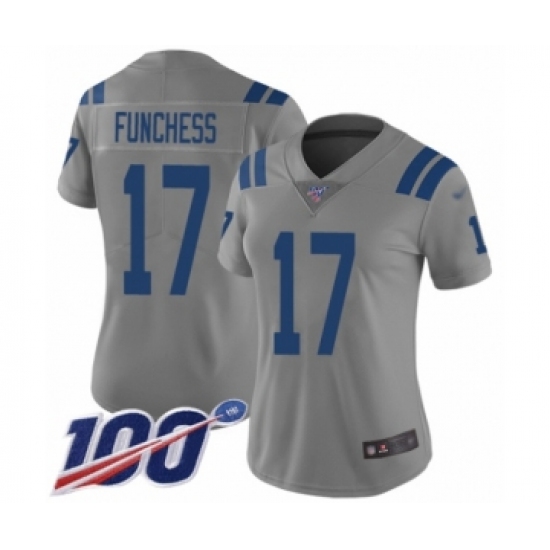Women's Indianapolis Colts 17 Devin Funchess Limited Gray Inverted Legend 100th Season Football Jersey
