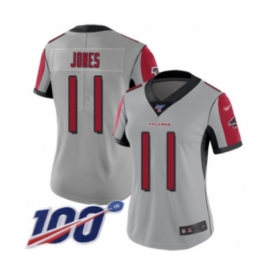 Women's Atlanta Falcons 11 Julio Jones Limited Silver Inverted Legend 100th Season Football Jersey