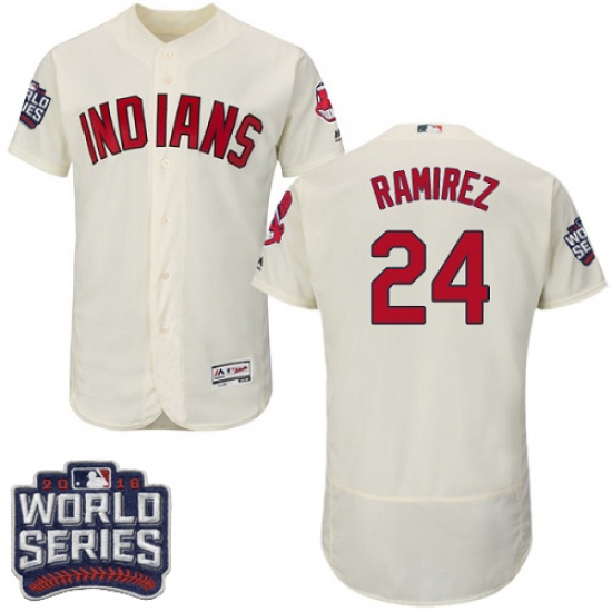 Men's Majestic Cleveland Indians 24 Manny Ramirez Cream 2016 World Series Bound Flexbase Authentic Collection MLB Jersey