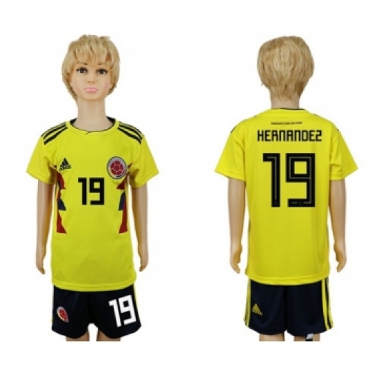 Colombia 19 Hernandez Home Kid Soccer Country Jersey