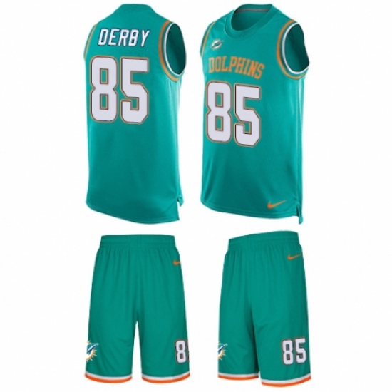 Men's Nike Miami Dolphins 85 A.J. Derby Limited Aqua Green Tank Top Suit NFL Jersey