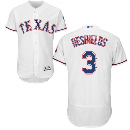 Men's Majestic Texas Rangers 3 Delino DeShields White Home Flex Base Authentic Collection MLB Jersey