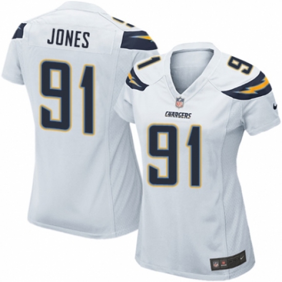 Women's Nike Los Angeles Chargers 91 Justin Jones Game White NFL Jersey