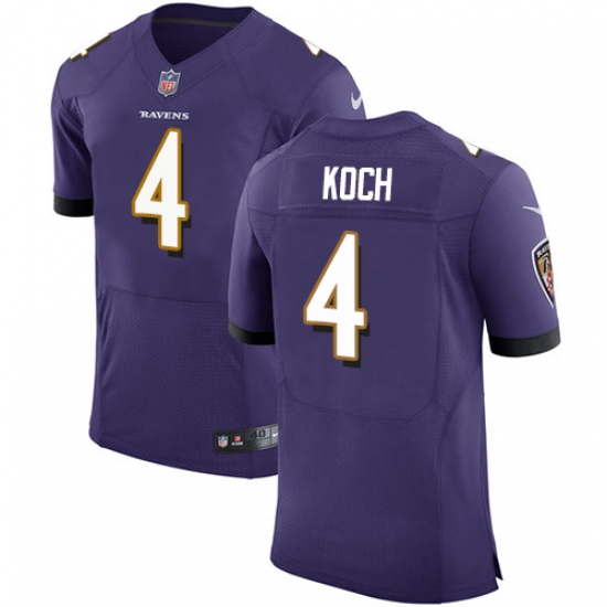 Men's Nike Baltimore Ravens 4 Sam Koch Elite Purple Team Color NFL Jersey
