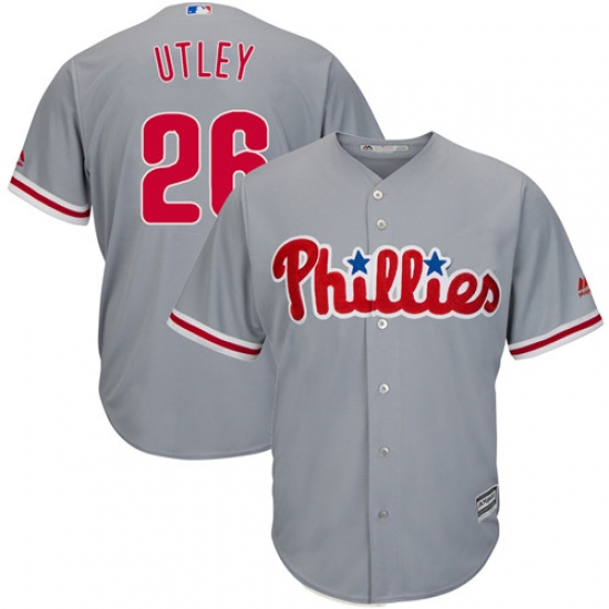 Men's Majestic Philadelphia Phillies 26 Chase Utley Replica Grey Road Cool Base MLB Jersey