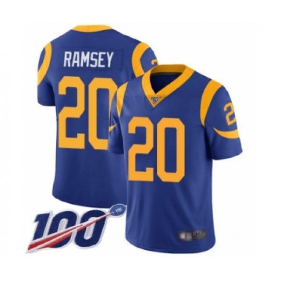 Youth Los Angeles Rams 20 Jalen Ramsey Royal Blue Alternate Vapor Untouchable Limited Player 100th Season Football Jersey