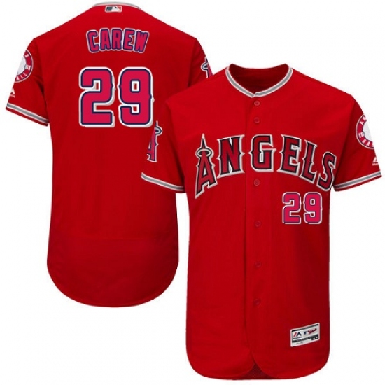 Men's Majestic Los Angeles Angels of Anaheim 29 Rod Carew Authentic Red Alternate Cool Base MLB Jersey