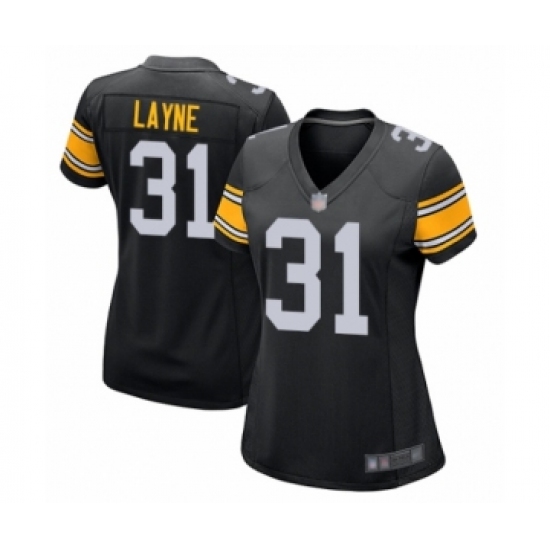 Women's Pittsburgh Steelers 31 Justin Layne Game Black Alternate Football Jersey