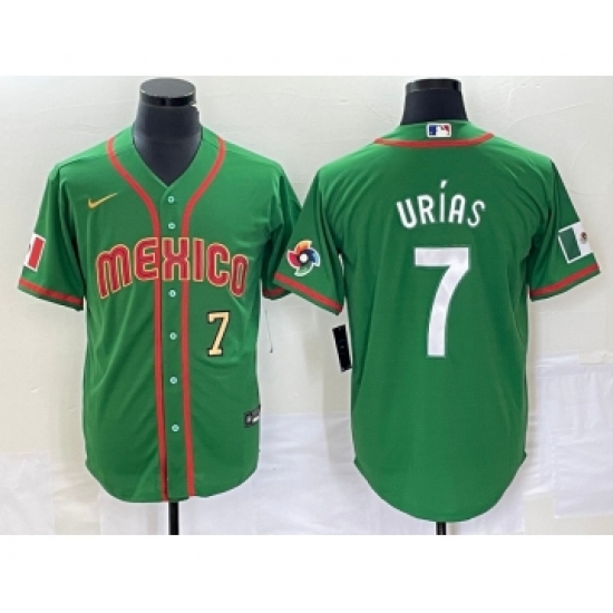 Men's Mexico Baseball 7 Julio Urias Number 2023 Green World Classic Stitched Jersey2