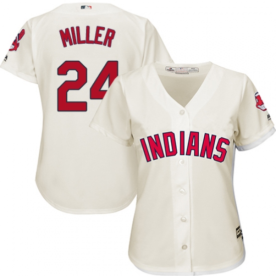 Women's Majestic Cleveland Indians 24 Andrew Miller Authentic Cream Alternate 2 Cool Base MLB Jersey