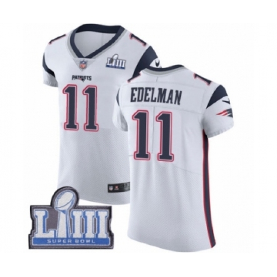 Men's Nike New England Patriots 11 Julian Edelman White Vapor Untouchable Elite Player Super Bowl LIII Bound NFL Jersey