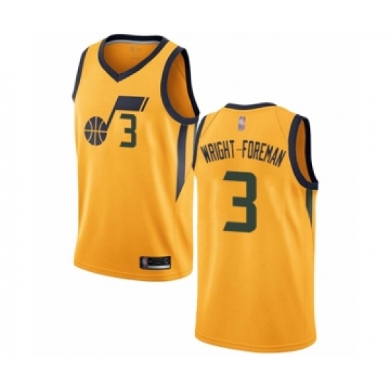 Women's Utah Jazz 3 Justin Wright-Foreman Swingman Gold Basketball Jersey Statement Edition