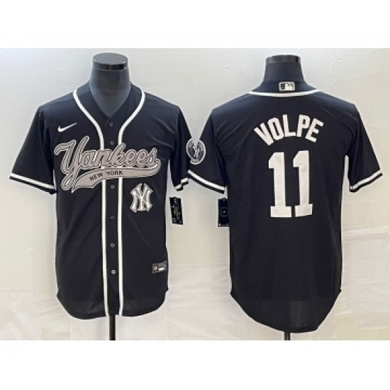Men's New York Yankees 11 Anthony Volpe Black Cool Base Stitched Baseball Jersey